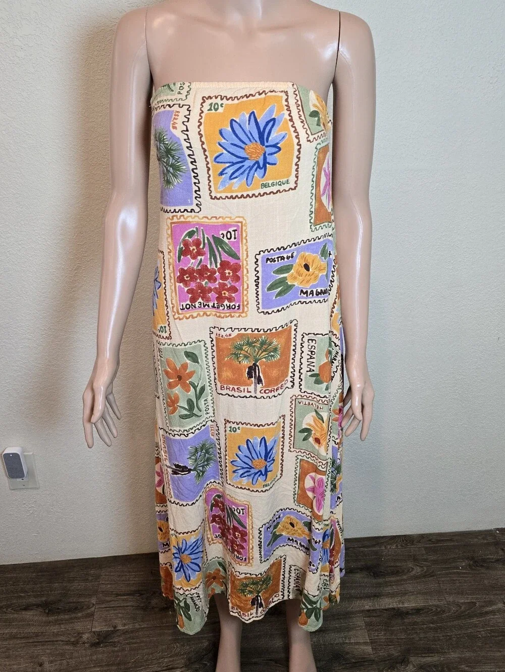 Anthropologie Paper Heart Strapless Floral Patchwork Linen Blend Maxi Dress Sm - Picture 3 of 11